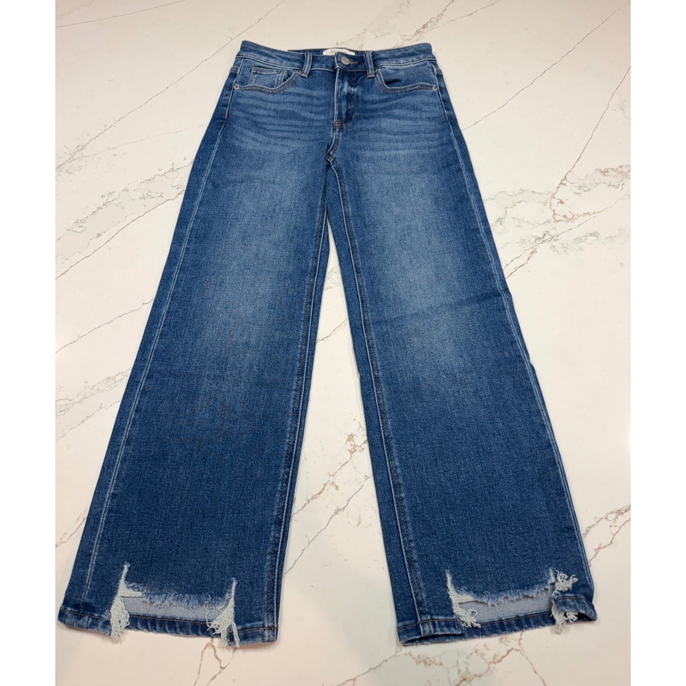J21 Eleven Risen Jeans Womens 1/25 Blue Wide Leg Distressed Raw Hem